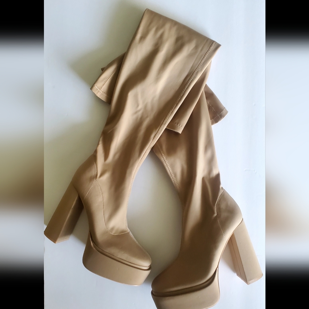 StylishTan Over-the-Knee Platform Boots - Picture 5 of 7